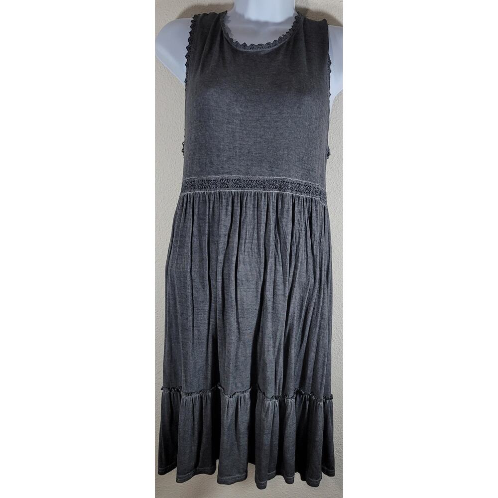 Uptown Ellie Gray Marled Sleeveless Peplum Dress Medium Crochet Back Lace Up